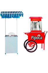 Foto Carrinho de Pipoca Vermelho e Barraquinha de Algodao Doce